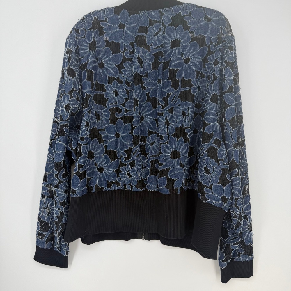 Lane Bryant Bomber Jacket Women 26/28 Blue Floral Sheer Lace Denim Applique Boho - Picture 5 of 8